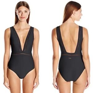 Ted Baker Pointelle Deep V Black Swimsuit Sz 6